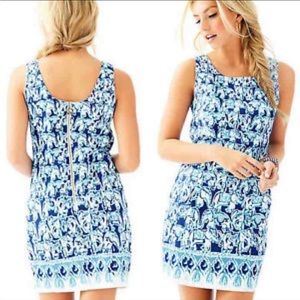 Lilly Pulitzer Cathy Shift Dress “Get Trunky” in Bomber Blue Size 8